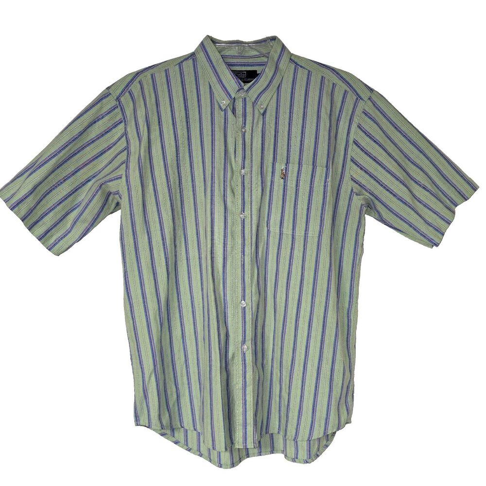 Polo Ralph Lauren Men's XL Green Striped Button Down 100% Cotton